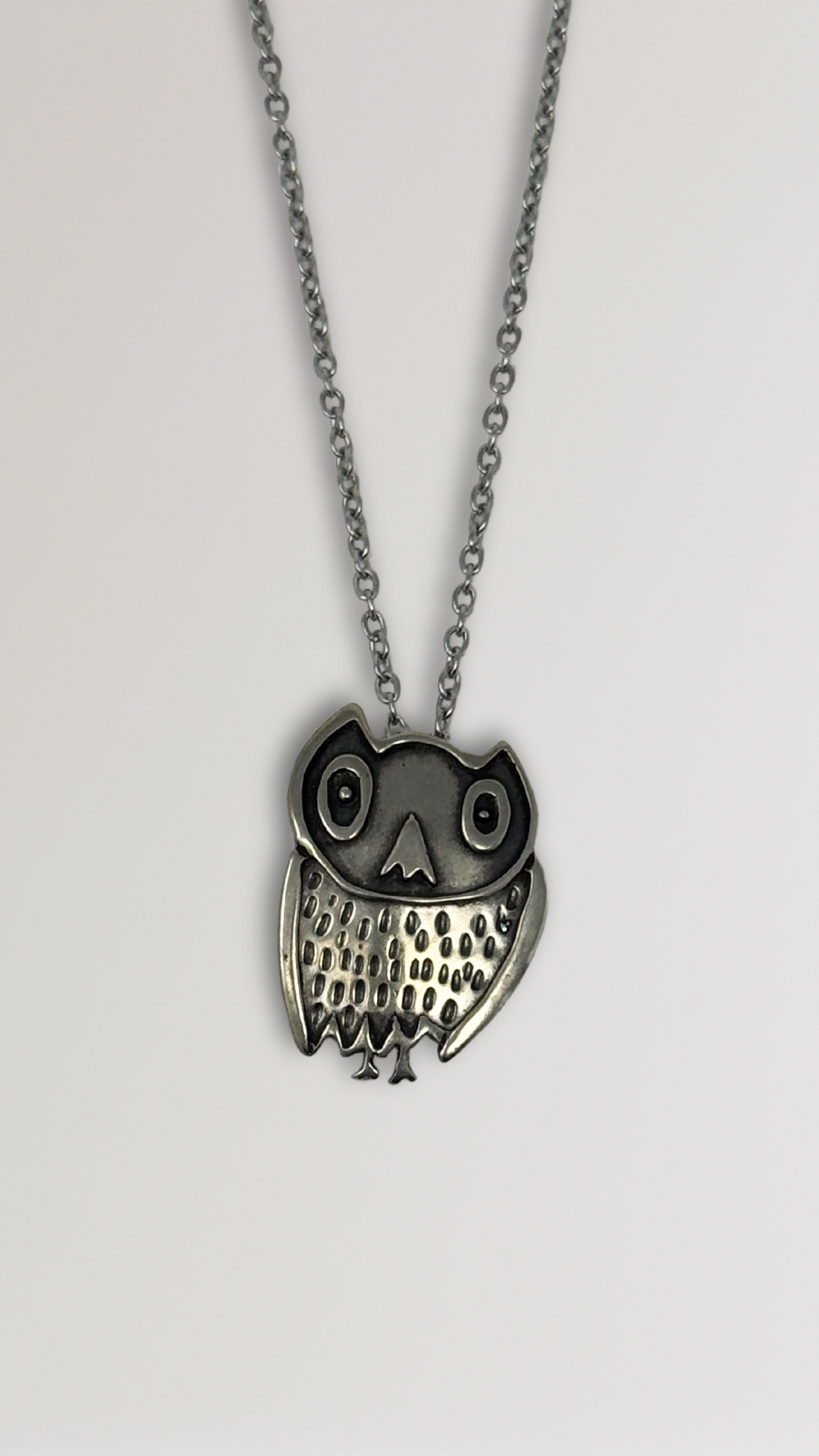 Owl Charm Necklace - White Bronze