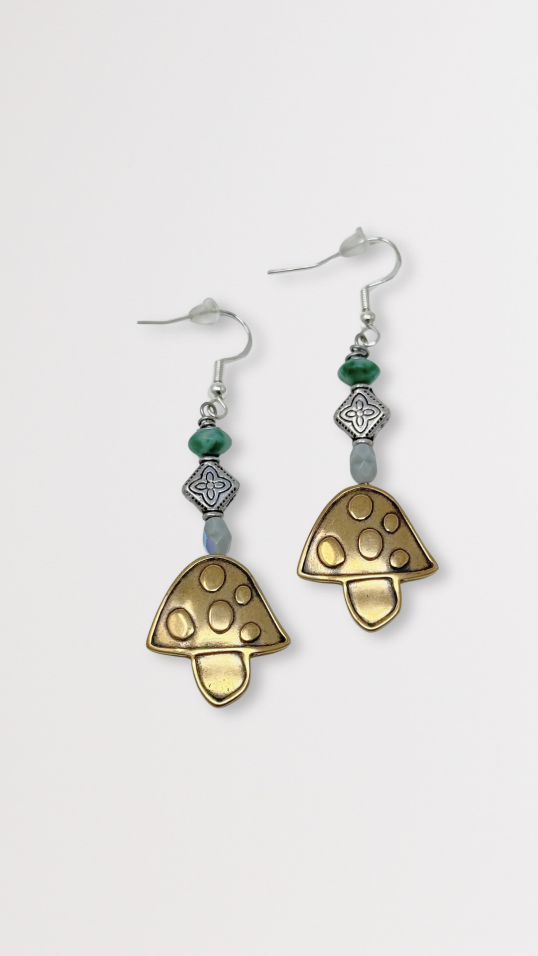 Beaded Bronze Mushroom Earrings