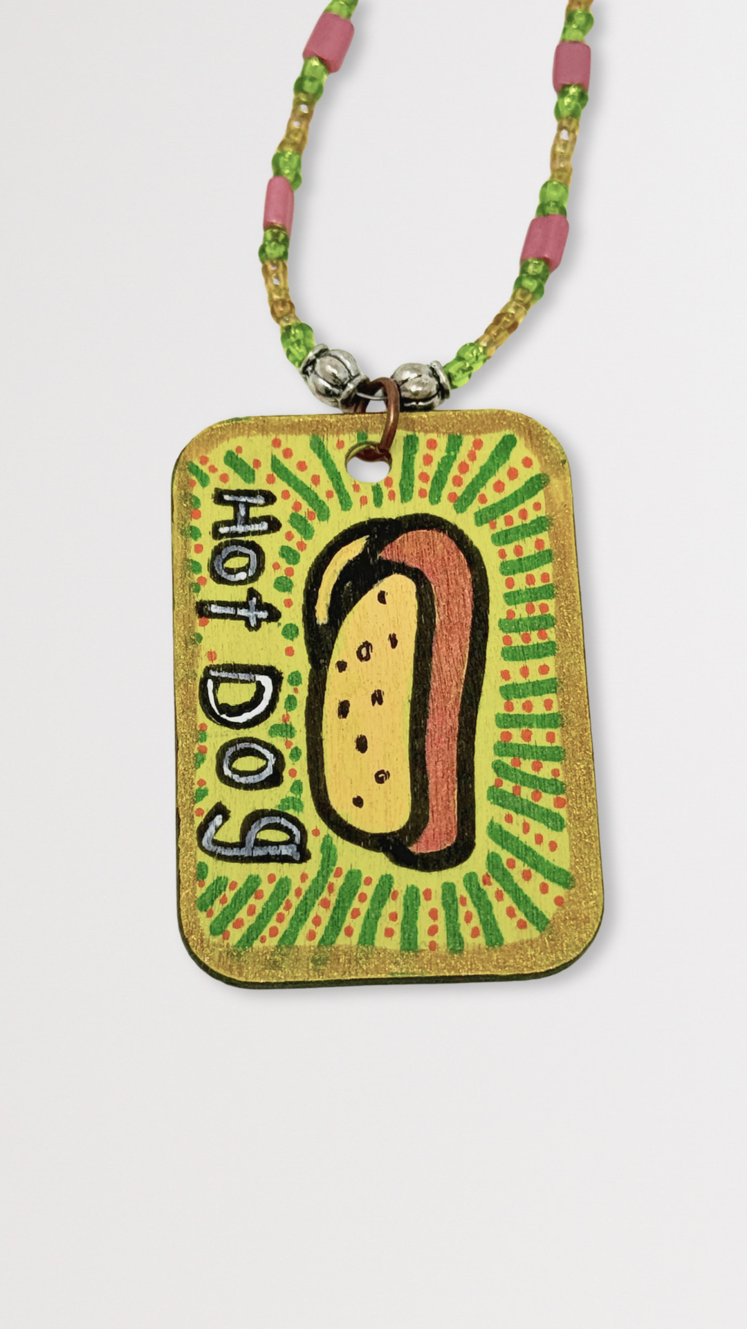 "Hot Dog" Unique Hand-Painted Pendant Necklace