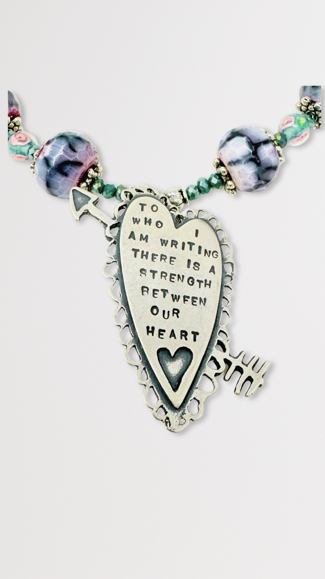 Beaded Necklace and Earring Set with Heart Pin Charm