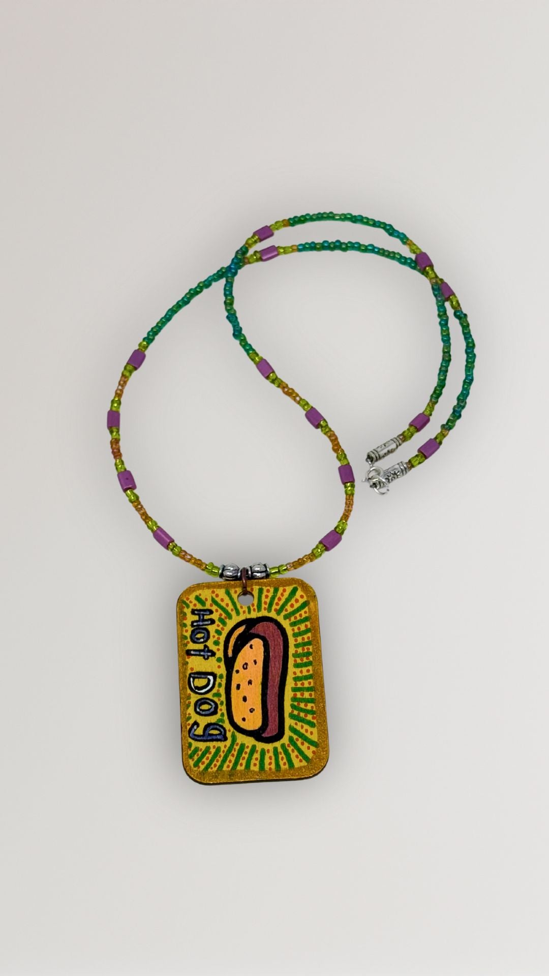 "Hot Dog" Unique Hand-Painted Pendant Necklace