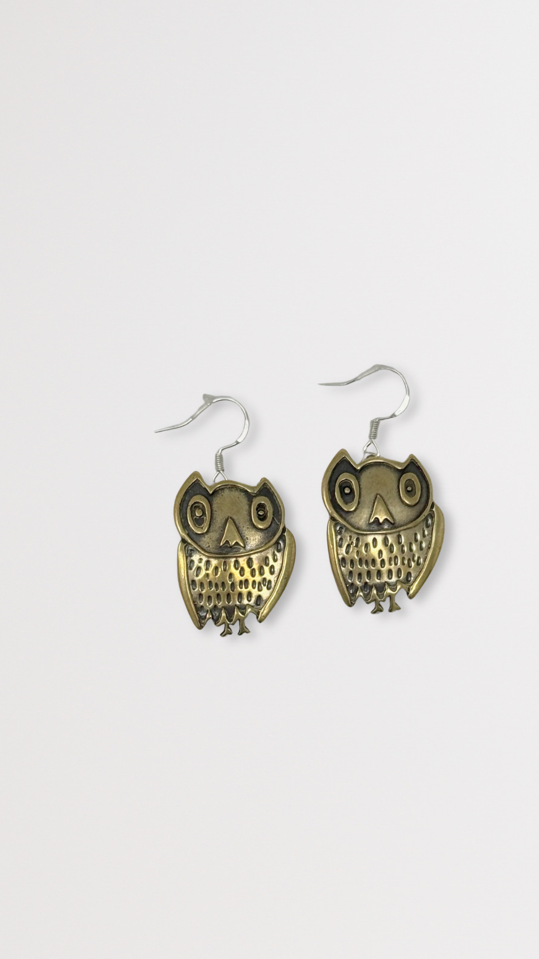 Owl Charm Earrings - Yellow Bronze