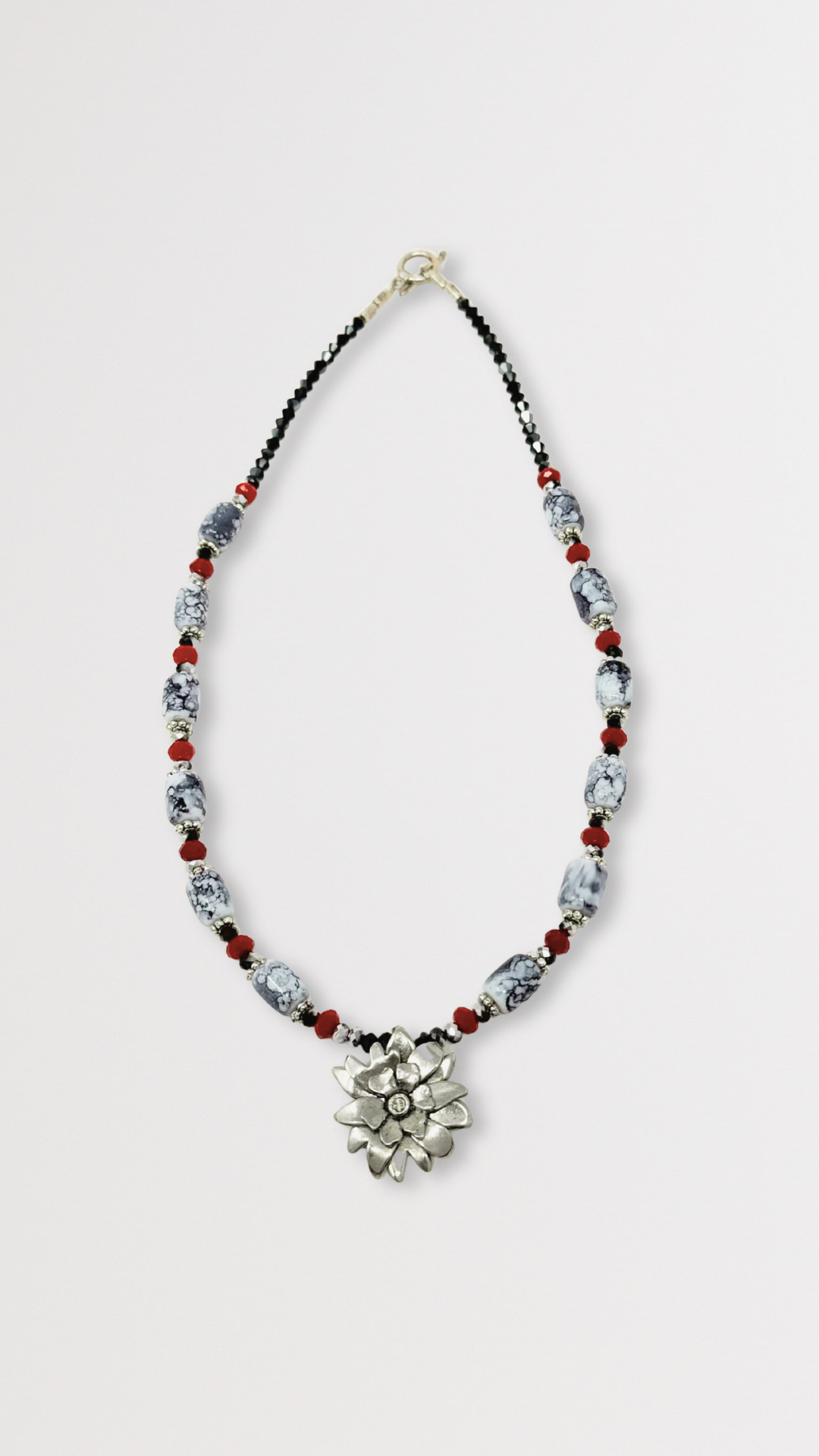 Beaded Necklace with Passion Flower Charm