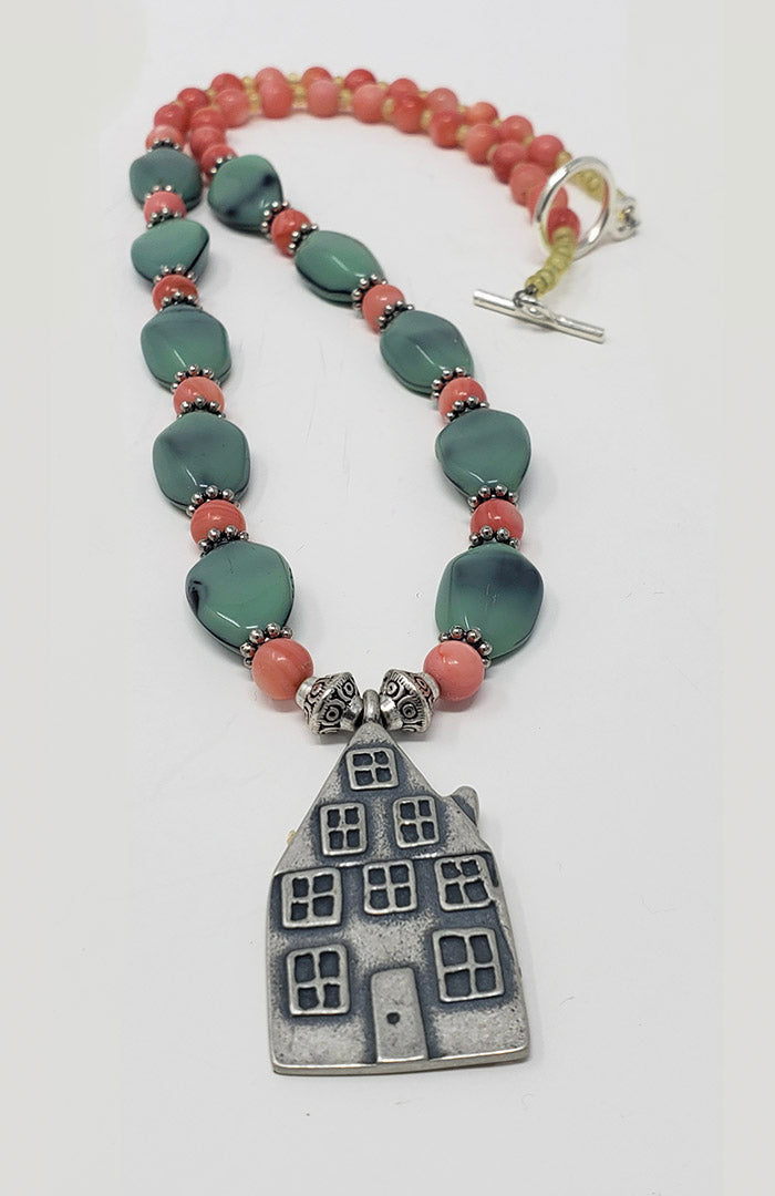 Beaded Necklace with House Charm